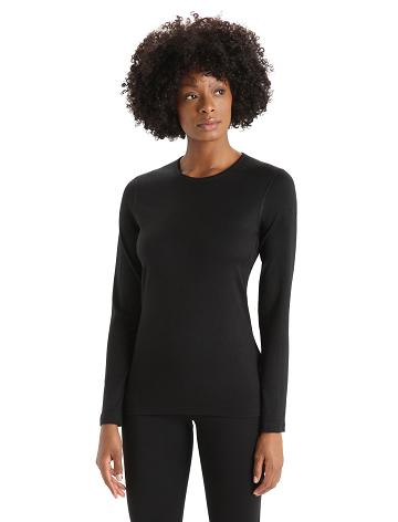 Black Icebreaker Merino 200 Oasis Long Sleeve Crewe Thermal Top Women's Base Layers | AU 1931RVDW